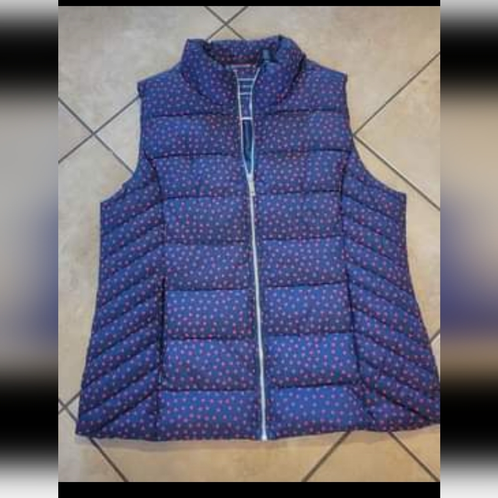 Womans Tommy Hilfiger Navy Blue Red Polka Dot Puffer Vest Sz L